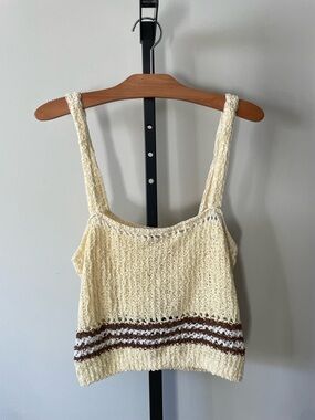 Little Moon Bryony Boho Knit Crochet Cropped Tank Top Yellow Brown Size Large